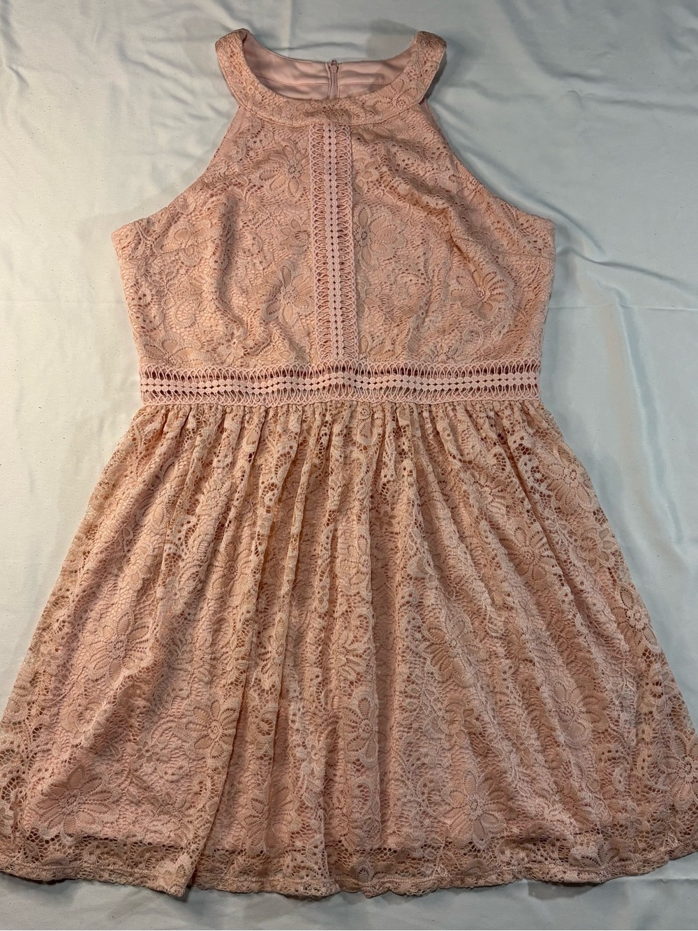 by & by Blush Lace Halter Mini Dress